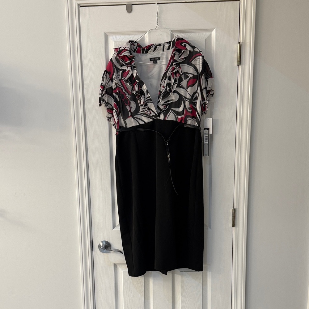 Voir Voir Black and Red Patterned Midi Dress